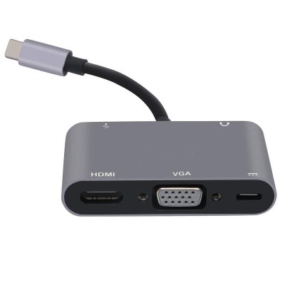 Adaptador USB-C 5 En 1 HDMI 4k+Usb3.0+VGA+Aux+PD