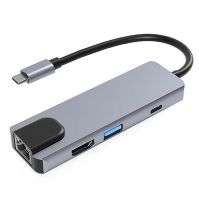 Adaptador USB-C 6 En 1 HDMI 4k + Usb3.0 + LAN + SD+TF+PD